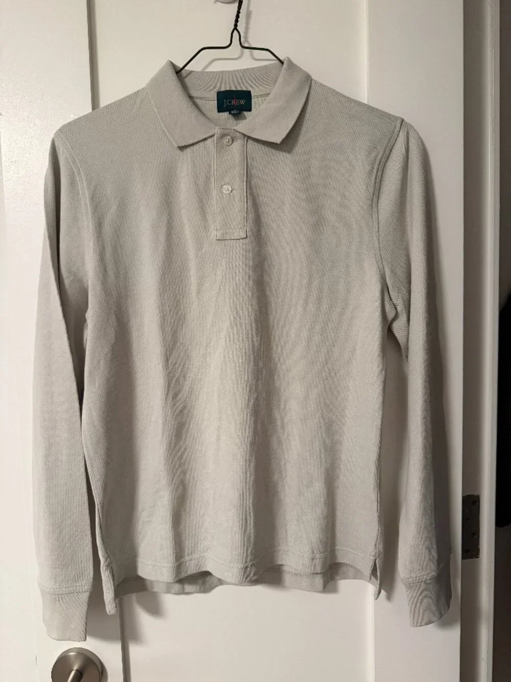 J.Crew Long Sleeve Piqué Polo Shirt Stone Beige Size S NWT